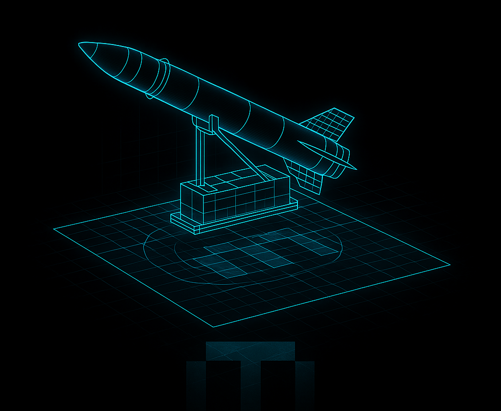 Engineering the Mission holographic blueprint of launcher and missile